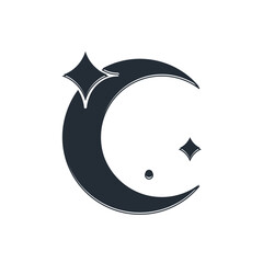 Wall Mural - black moon and stars icon isolated on white background. vector
