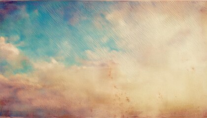 Poster -  vintage pastel sky background with soft clouds and textured watercolor wash for web design, print media, poster, card, or branding backdrop