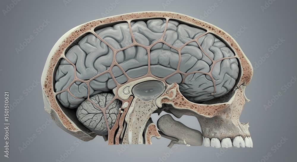Human Brain Anatomy: Sagittal Section of the Skull and Brain Stock ...