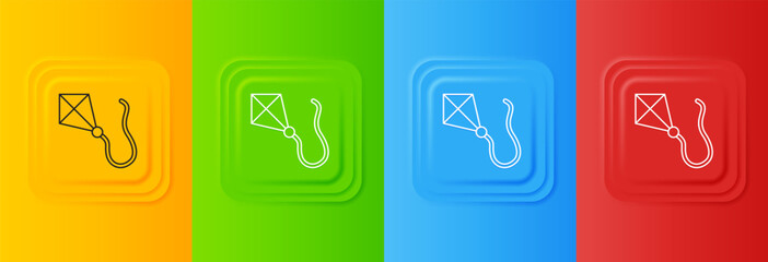 Wall Mural - white kite icon isolated on colorful background. set icons in square buttons. vector