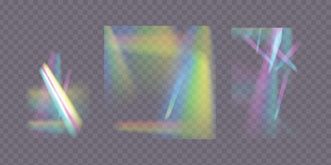 Poster - Rainbow reflection light prism effect on light background. Hologram glass dispersion, crystal flare leak shadow overlay. Vector illustration