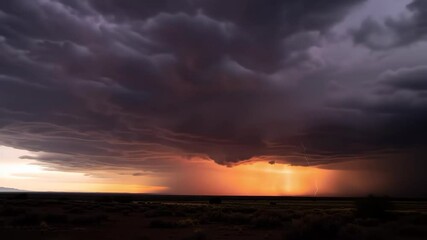 Wall Mural - Dramatic Storm Clouds Rolling Over Desert Landscape at Sunset