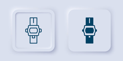 filled and outline wrist watch icon isolated on grey background. wristwatch icon. square button. vec