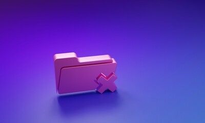 Wall Mural - pink delete folder icon isolated on purple-blue background. folder with recycle bin. delete or error
