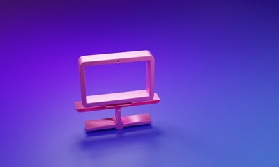 Wall Mural - pink computer network icon isolated on purple-blue background. laptop network. internet connection. 