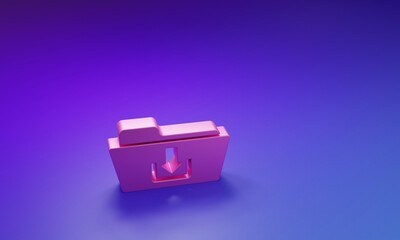 Wall Mural - pink folder download icon isolated on purple-blue background. minimalism concept. 3d render illustra