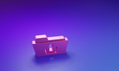 Wall Mural - pink folder upload icon isolated on purple-blue background. minimalism concept. 3d render illustrati