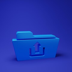 Wall Mural - blue folder upload icon isolated on blue background. minimalism concept. 3d render illustration
