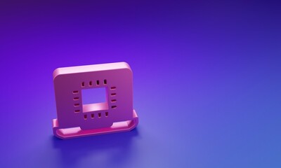 Wall Mural - pink computer processor with microcircuits cpu icon isolated on purple-blue background. chip or cpu 