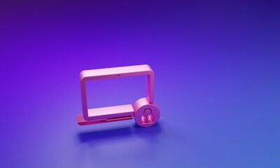 Wall Mural - pink laptop and lock icon isolated on purple-blue background. computer and padlock. security, safety