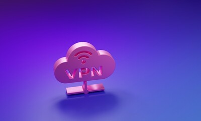 Wall Mural - pink vpn network cloud connection icon isolated on purple-blue background. social technology. cloud 
