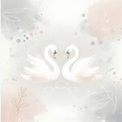 Naklejka na meble postcard, wedding card. vintage line drawn swans. old fashioned postcard.