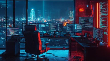 This illustration shows the world of computer programming, where people create software and games. 