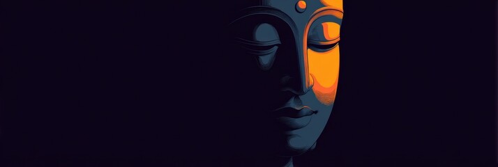 Aufkleber - Calm Expression of Buddha Face in Flat Design With Subtle Lighting for Peaceful Ambiance
