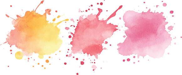 Poster - Colorful watercolor brush strokes vector. set of paint splatter illustration. Pink, orange, yellow, watercolor brush strokes isolated on white background.