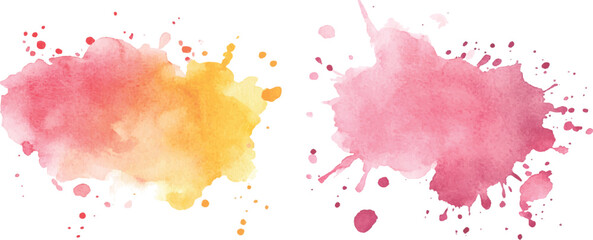 Poster - Colorful watercolor brush strokes vector. set of paint splatter illustration. Pink, orange, yellow, watercolor brush strokes isolated on white background.