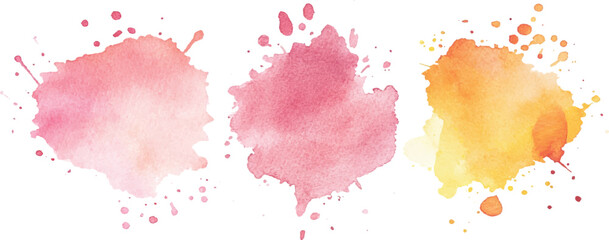 Poster - Colorful watercolor brush strokes vector. set of paint splatter illustration. Pink, orange, yellow, watercolor brush strokes isolated on white background.