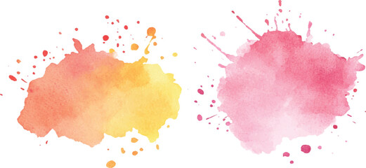 Poster - Colorful watercolor brush strokes vector. set of paint splatter illustration. Pink, orange, yellow, watercolor brush strokes isolated on white background.