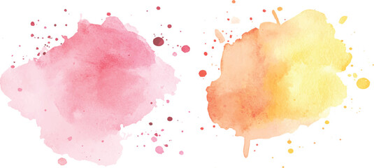 Poster - Colorful watercolor brush strokes vector. set of paint splatter illustration. Pink, orange, yellow, watercolor brush strokes isolated on white background.