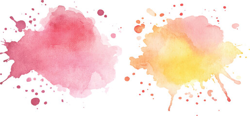 Poster - Colorful watercolor brush strokes vector. set of paint splatter illustration. Pink, orange, yellow, watercolor brush strokes isolated on white background.