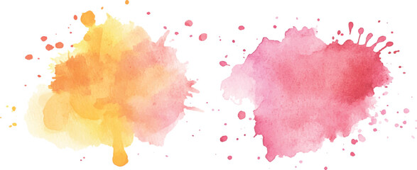 Poster - Colorful watercolor brush strokes vector. set of paint splatter illustration. Pink, orange, yellow, watercolor brush strokes isolated on white background.