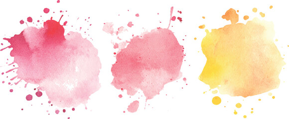 Poster - Colorful watercolor brush strokes vector. set of paint splatter illustration. Pink, orange, yellow, watercolor brush strokes isolated on white background.