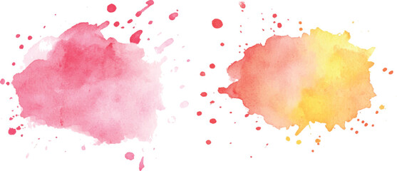 Poster - Colorful watercolor brush strokes vector. set of paint splatter illustration. Pink, orange, yellow, watercolor brush strokes isolated on white background.