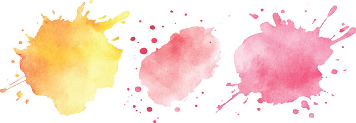 Poster - Colorful watercolor brush strokes vector. set of paint splatter illustration. Pink, orange, yellow, watercolor brush strokes isolated on white background.
