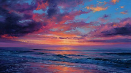 Aufkleber - Vibrant sunrise seascape, abstract coastal wallpaper with blue sky and sea