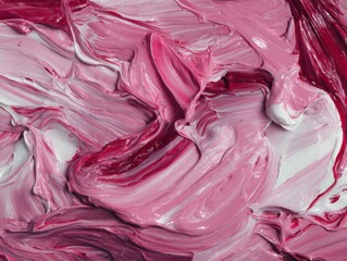 Wall Mural - abstract close-up of pink paint texture with white and red swirls from above for artistic background