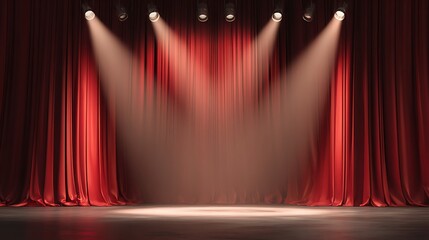 Aufkleber - Theater stage with red curtains and spotlights, illustration