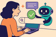© Raf Digital - Search concept. Character using artificial intelligence generative tools for searching or browsing internet. Woman integrating with robot. SEO concept. Vector illustration
