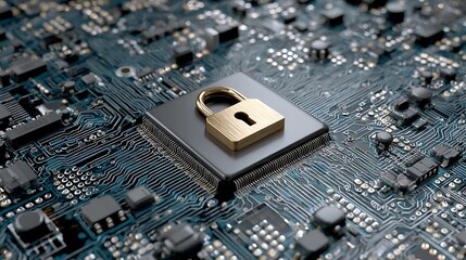 Aufkleber - Secure connection or cybersecurity service concept of compute motherboard closeup and safety lock with login and connecting verified credentials as wide banner design -