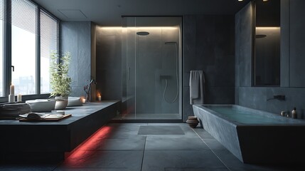 Aufkleber - Modern interior of bathroom with a shower area and bathtub