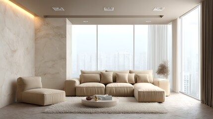 Poster - Luxurious minimalist living room in beige