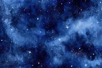 Wall Mural - abstract watercolor galaxy painting with stars and nebulae in deep blue and white seamless cosmic ba