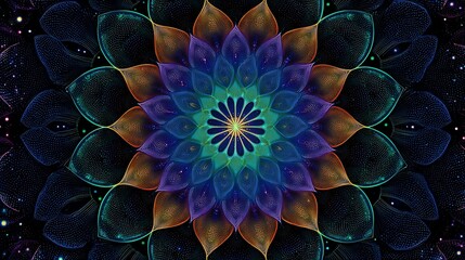 Aufkleber - Hypnotic fractal mandala pattern in colorful neon colors as background illustration