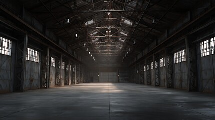 Aufkleber - Empty old military hangar or warehouse storage hall