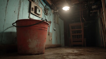 Poster - Bucket with mob in flooded basement or electrical room