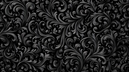 Poster - Background illustration of seamless abstract black ornate floral vine pattern