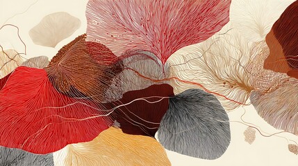 Poster - Autumn abstract background with organic lines and textures on white background, autumn floral detail and texture, abstract floral organic wallpaper background illustration