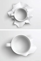 Canvas Print - minimalist white mug still life top down view on torn paper background studio shot clean aesthetic