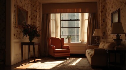Aufkleber - A living room shows a blind in a window