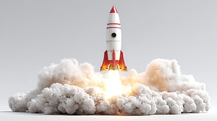 Aufkleber - 3D rocket launch on white background