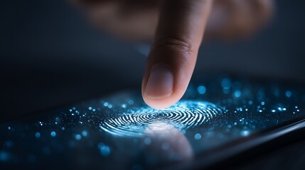 Aufkleber - 2Fa authentication login or cybersecurity fingerprint and secure online connection of professional enterprise resource planning erp electronic account, wide futuristic banner design