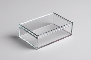 Fototapete - Elegant Clear Glass Box on White Background: Minimalist, Functional Storage Solution. Perfect for Displaying Valuables and Keepsakes.