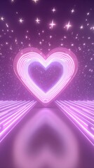 Wall Mural - glowing neon heart tunnel with starry sky in purple hues abstract romantic valentine's day backdrop