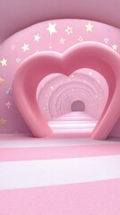 Wall Mural - pink heart tunnel perspective with stars and stripes dreamy romantic abstract background