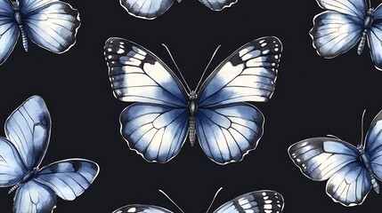 Wall Mural - Blue butterflies seamless pattern, nature background