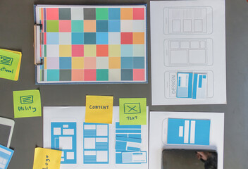 Wall Mural - web designers are working together to develop mobile responsive website with ui ux front end designe